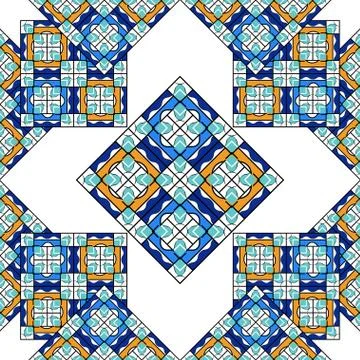 Gorgeous seamless pattern from blue Moroccan tiles, ornaments Stock Illustration