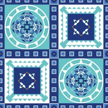 Gorgeous seamless pattern from blue Moroccan tiles, ornaments Stock Illustration