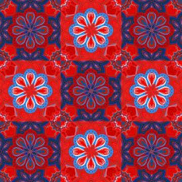 Gorgeous seamless  pattern from dark blue and white Moroccan, Portuguese  tiles Stock Illustration