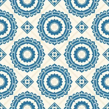 Gorgeous seamless pattern from dark blue and white Moroccan, Portuguese tiles 스톡 일러스트
