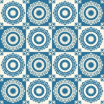 Gorgeous seamless pattern from dark blue and white Moroccan, Portuguese tiles Stock Illustration