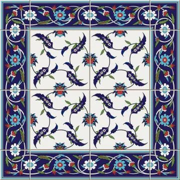 Gorgeous seamless pattern from tiles and border. Moroccan, Portuguese,Turkish 스톡 일러스트