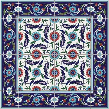 Gorgeous seamless pattern from tiles and border. Moroccan, Portuguese,Turkish Stock Illustration