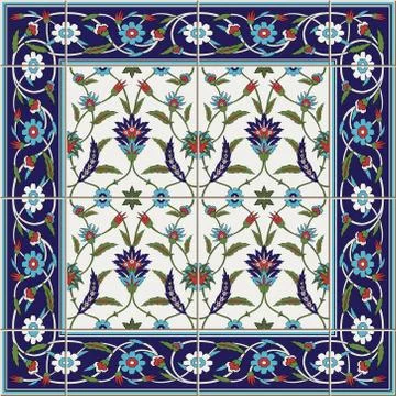 Gorgeous seamless pattern from tiles and border. Moroccan, Portuguese,Turkish Stock Illustration