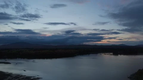 Gorgeous Sky Drone Shot Pan Over Lake in the Fall in Maine Stock Footage 287763610