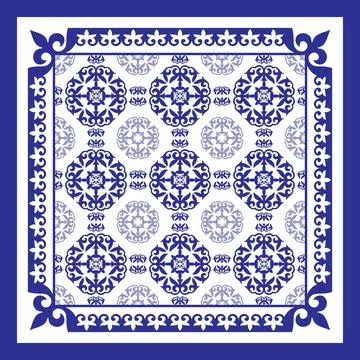 Gorgeous square patchwork pattern in blue white colors. Traditional ornamental Illustrazione stock