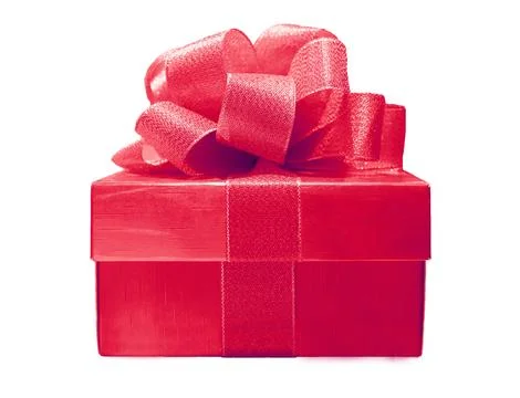 Gorgeous Square Ruby Red Gift Box Isolated on White Background Stock Photos