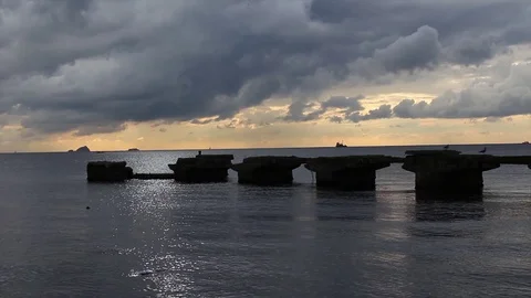 Gorgeous Sunset with Clouds and Sea Stock Footage