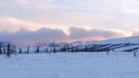 Gorgeous Sunset at Denali Mountain Range in Alaska Stock Footage 123931792
