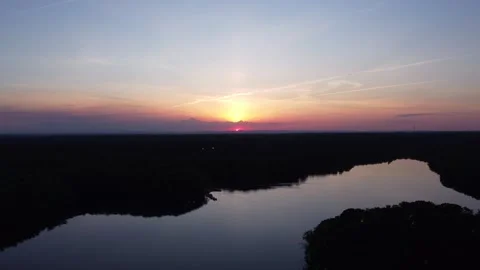 Gorgeous sunset view from a drone over Burke Lake, Virginia Stock Footage 341161889