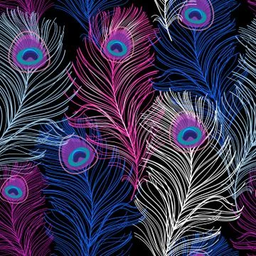 Gorgeous vector multicolored pattern of peacock feathers Stock Illustration