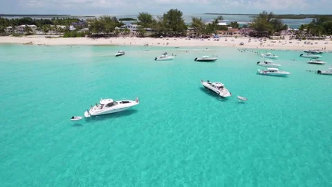Gorgeous view of Bimini island full of boats Stock Footage 232437498