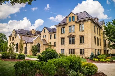 A gorgeous view of the campus while taking a stroll inside of Notre Dame Stock Photos