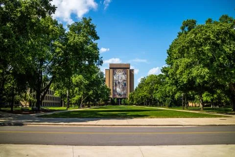 A gorgeous view of the campus while taking a stroll inside of Notre Dame Stock Photos