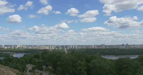 The Gorgeous View on the Dnieper River and Its Left Bank From One of the Green Stock Footage 52913877