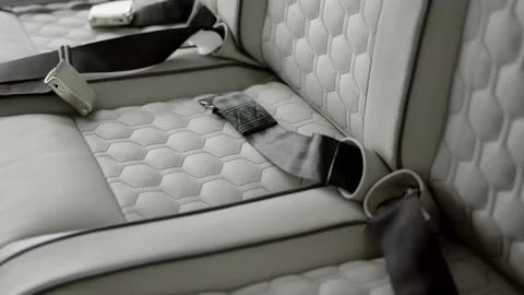 Gorgeous white or light gray leather interior. Handmade, diamonds embroidered on Stock Footage 194594600