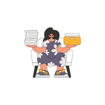 Gorgeous woman holds a stack of documents in her hands. 库存插图