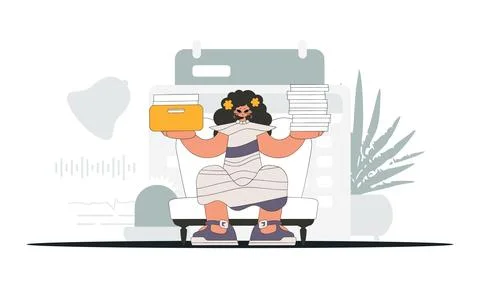 Gorgeous woman holds a stack of documents in her hands. An illustration dem.. Illustrazione stock