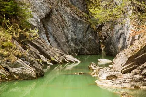 Gorges de la Jogne river canyon in Broc, Switzerland Stock Photos
