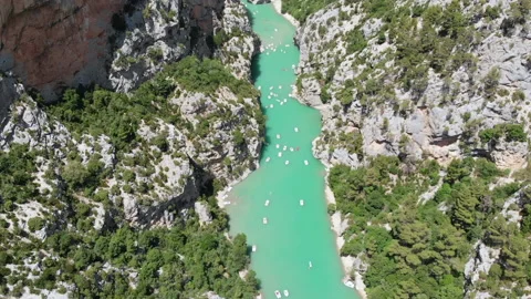 Gorges du Verdon traffic-jam drone-shot Stock Footage 141297252