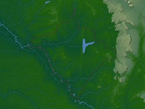 Gorgol, Mauritania. Colored elevation map with lakes and rivers 스톡 일러스트