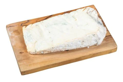 Gorgonzola soft blue cheese on board isolated Stock Photos