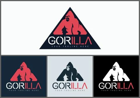 Gorilla ape monkey triangle shape logo set template design Stock Illustration