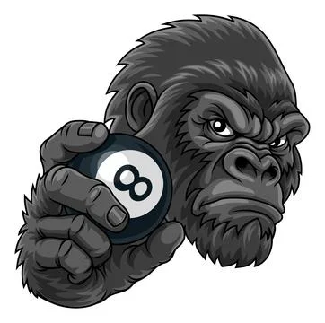 Gorilla Ape Pool Billiards 8 Ball Mascot Cartoon イラスト素材