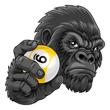 Gorilla Ape Pool Billiards 9 Ball Mascot Cartoon Stock Illustration