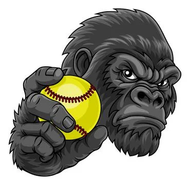 Gorilla Ape Softball Ball Team Mascot Cartoon Stock Illustration