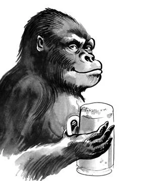 Gorilla with beer mug Stock Illustration