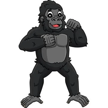 Gorilla Chest Beating Cartoon Colored Clipart Stock Illustration