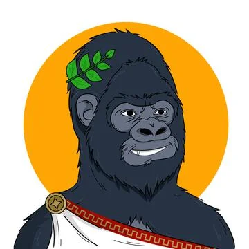 Gorilla in the costume of Julius Caesar NFT concept Stock Illustration