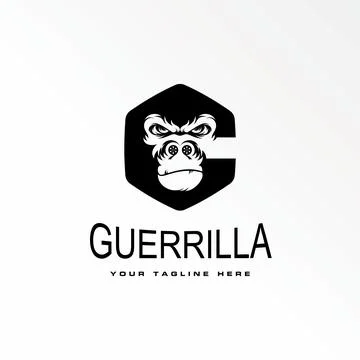 Gorilla head angry expression in hexagon like letter G or C film on nose Illustrazione stock