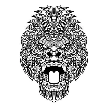 Gorilla head angry mandala zentangle coloring page illustration Stock Illustration