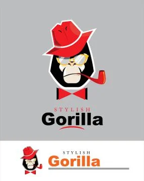 Gorilla head. gorilla logo. stylish gorilla. gorilla with the hat, glasses,.. Stock Illustration