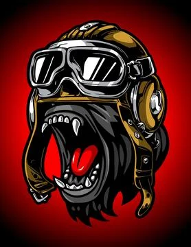 Gorilla head with helmet on gray background Stock Illustration