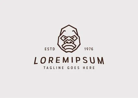 Gorilla head line logo design. Vector illustration of the face of an expressi Stock Illustration