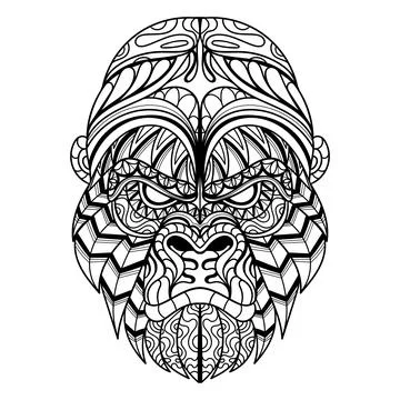 Gorilla head mandala zentangle coloring page illustration Stock Illustration