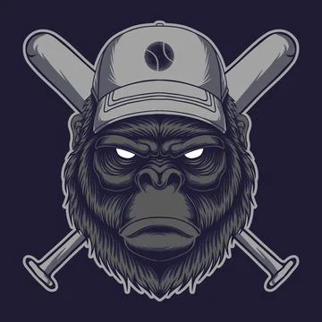 Gorilla head stick baseball vector illustration Stock Illustration