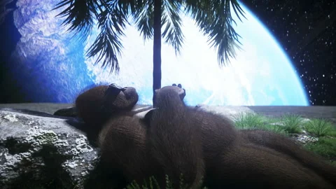 Gorilla idle on the moon oasis. 3d rendering. Stock Footage 132542903