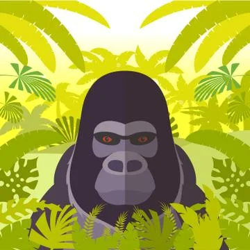 Gorilla on the Jungle Background Stock Illustration