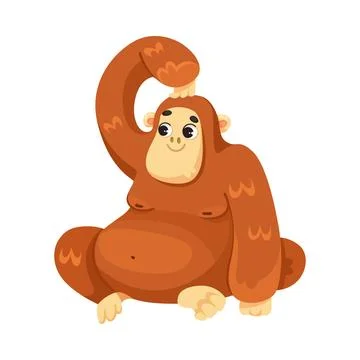 Gorilla Monkey Sit and Scratch Head as Tropical Animal and Wild African Fauna Illustrazione stock