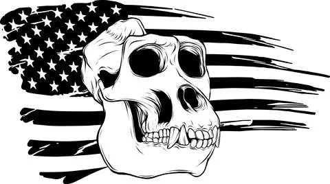 Gorilla monkey skull in black and white outline Stock-Illustration