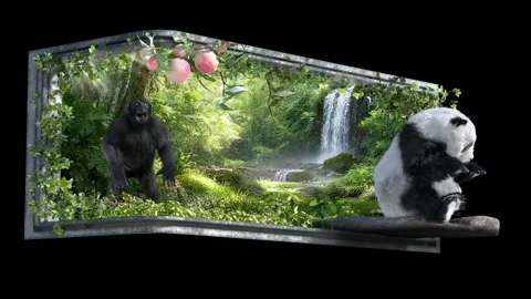 Gorilla &amp; Panda Breaking Through Screen 3D Naked-Eye Jungle Background 動画素材 331919524