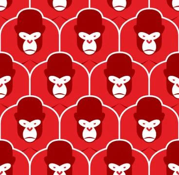 Gorilla seamless pattern. Flock of Angry red big monkey. Background of Group  Stock Illustration