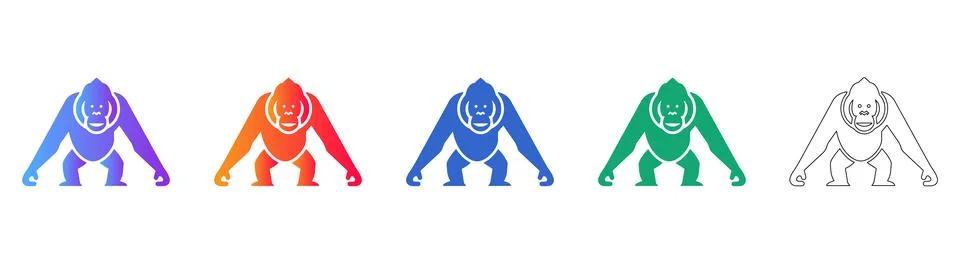 Gorilla Silhouette Set in Gradient and Line Art Styles Illustrazione stock