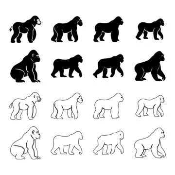 Gorilla silhouette set Stock Illustration