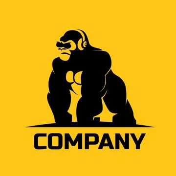 Gorilla Using Headphone Logo Design, gorilla listening to music Logo Stock Illustration