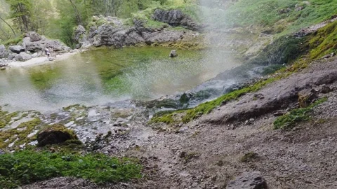 Goriuda Small Lake seen from under the Waterfall in the Italian Eastern Alps Stock Footage 285850353
